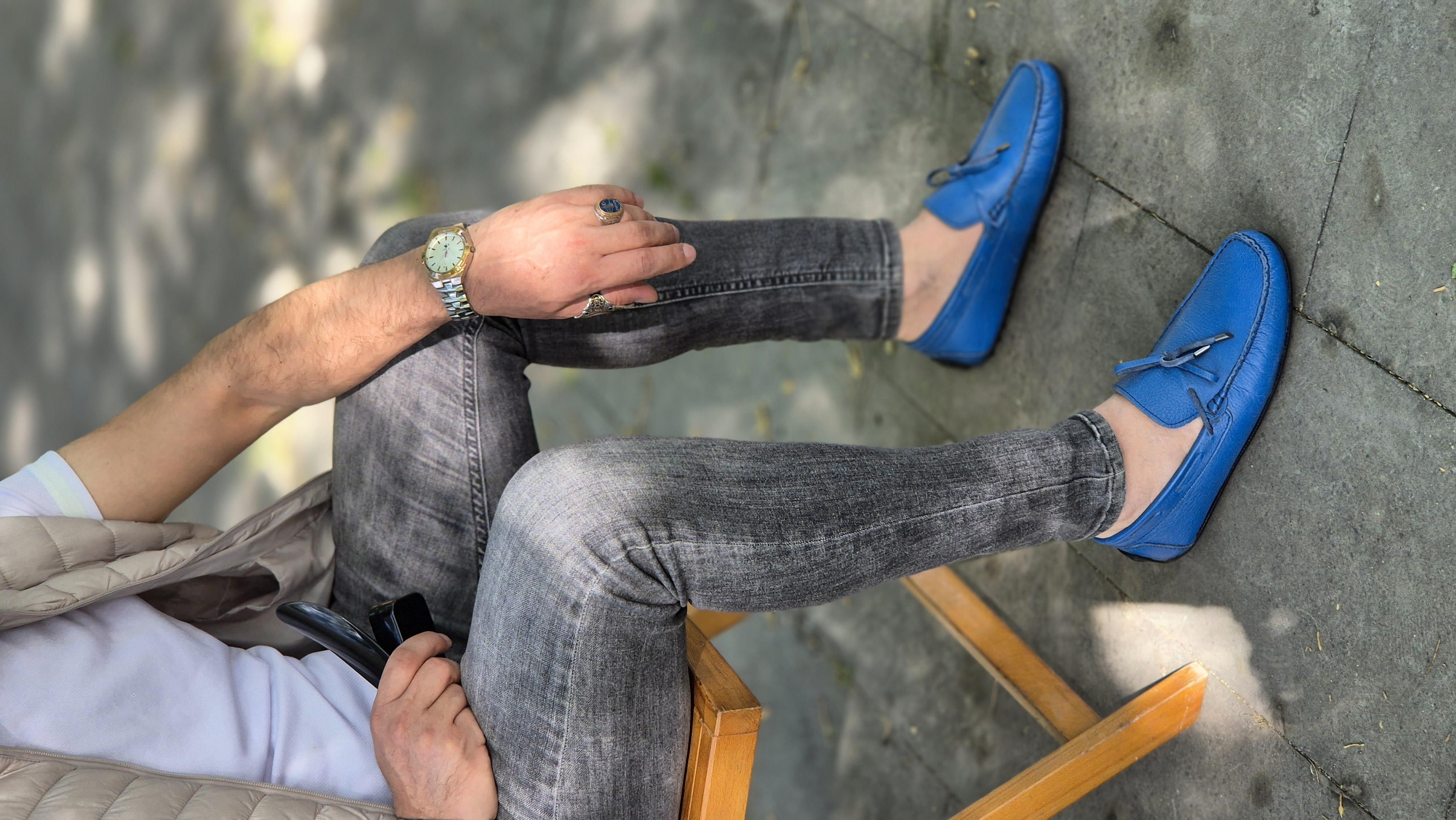 Mrd 110 Kurdela Fiyonk Hakiki Deri Yumşak Mavi Rok Erkek Ayakkabısı