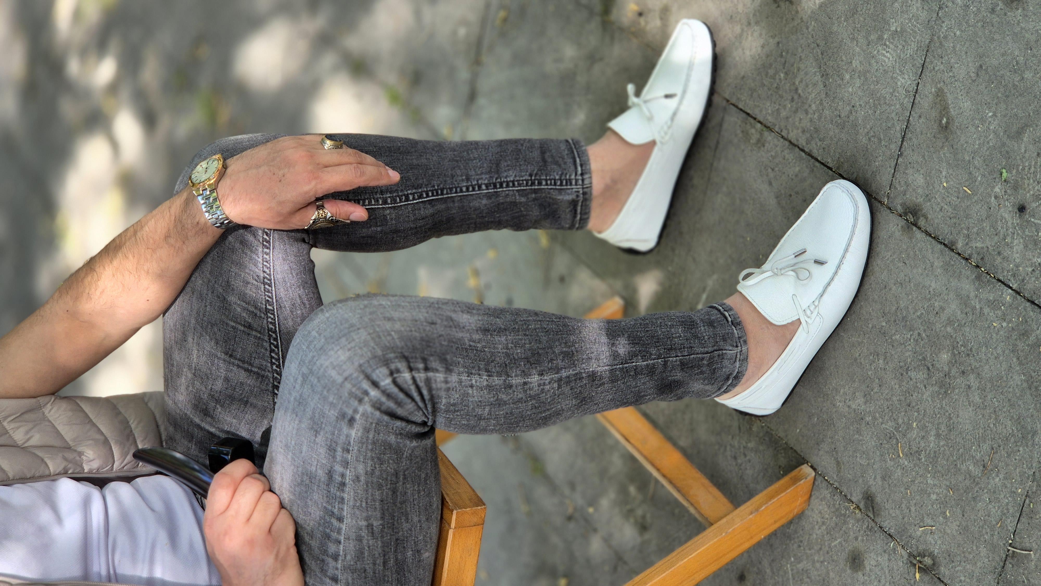 Mrd 110 Kurdela Fiyonk Hakiki Deri Yumşak Beyaz Rok Erkek Ayakkabısı