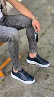  Hnt  002060  Lacivert   İçi Dışı Hakiki Deri Erkek Sneakers 