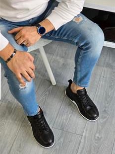  Hnt  0047  Premium Eva Taban Siyah  İçi Dışı Hakiki Deri Erkek Sneakers 