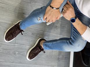  Hnt  0055  Premium Eva Taban Kahverengi   İçi Dışı Hakiki Deri Erkek Sneakers 