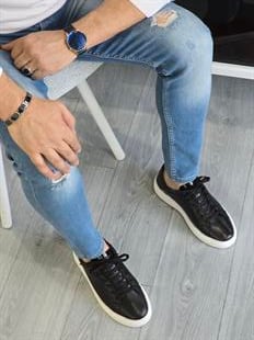  Hnt  0055  Premium Eva Taban Siyah  İçi Dışı Hakiki Deri Erkek Sneakers 