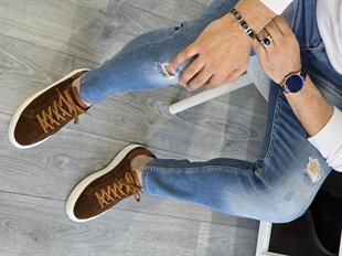  Hnt  0055  Premium Eva Taban Taba Süet  İçi Dışı Hakiki Deri Erkek Sneakers 