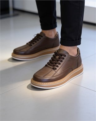  Hnt 1881 Premium Kahverengi İçi Dışı Hakiki Deri Erkek Sneakers 