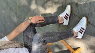  Hnt  1954  Beyaz Bordo  İçi Dışı Hakiki Deri Erkek Sneakers 