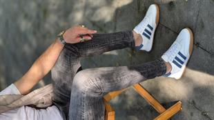  Hnt  1954  Beyaz  Mavi İçi Dışı Hakiki Deri Erkek Sneakers 