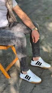  Hnt  1954  Beyaz Siyah  İçi Dışı Hakiki Deri Erkek Sneakers 