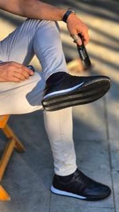  Hnt  1955  Siyah  İçi Dışı Hakiki Deri Erkek Sneakers 