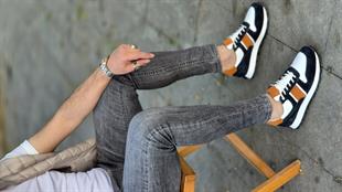  Hnt  3838 Lacivert  Taba Beyaz  İçi Dışı Hakiki Deri Erkek Sneakers 