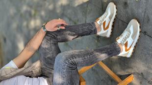  Hnt  3838 Vizon Taba Beyaz  İçi Dışı Hakiki Deri Erkek Sneakers 