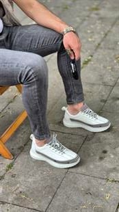 Hnt  4646 Timsah Desen İthal Balon Taban Beyaz  İçi Dışı Hakiki Deri Erkek Sneakers 