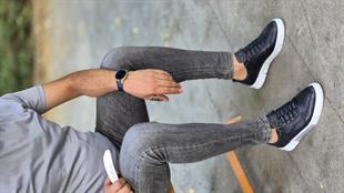 Hatay 00112  Merdiven Desen Lacivert Sneakers İçi Dışı Hakiki Deri Erkek Ayakkabısı