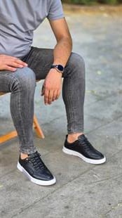 Hatay 00112  Merdiven Desen Siyah Sneakers İçi Dışı Hakiki Deri Erkek Ayakkabısı