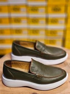 Hatay 006200  Extra Poli  Taban Loafer Haki Yeşil  İçi Dışı Hakiki Deri Klasik   Erkek Ayakkabısı