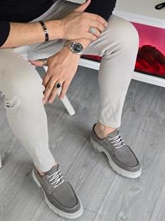 Hnt 0033 Casual  Gri Süet Deri  Erkek Ayakkabısı