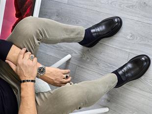 Hnt 0045 Premium  Siyah    Loafer  İçi Dışı Hakiki Deri Klasik   Erkek Ayakkabısı
