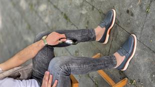 Hnt 0050 Laofer  Tokalı Gri Deri  Erkek Ayakkabısı