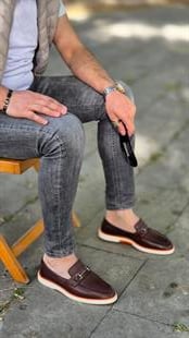 Hnt 0050 Laofer  Tokalı Kahverengi  Deri  Erkek Ayakkabısı