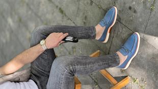 Hnt 0050 Laofer  Tokalı Mavi Deri  Erkek Ayakkabısı