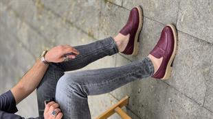 Hnt 0051  Bordo   Loafer  İçi Dışı Hakiki Deri Klasik   Erkek Ayakkabısı