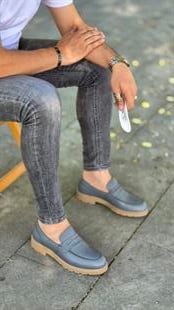 Hnt 0051 Gri Loafer İçi Dışı Hakiki Deri Klasik Erkek Ayakkabısı