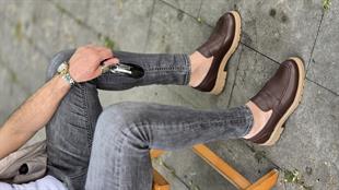 Hnt 0051  Kahverengi   Loafer  İçi Dışı Hakiki Deri Klasik   Erkek Ayakkabısı