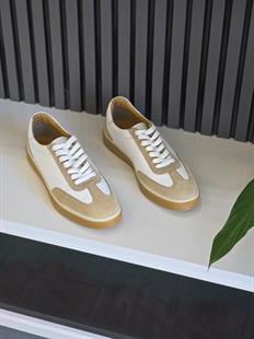 Hnt 00804 LR Beyaz Deri Kum Süet İçi Dışı Hakiki Deri Unisex Sneakers