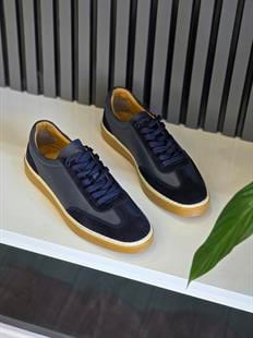 Hnt 00804 LR Lacivert Deri Lacivert  Süet İçi Dışı Hakiki Deri Unisex Sneakers