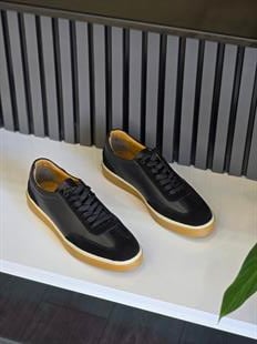 Hnt 00804 LR Siyah Deri Siyah Süet İçi Dışı Hakiki Deri Unisex Sneakers
