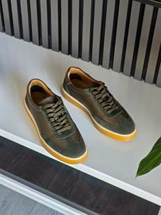 Hnt 00804 LR Yesil Deri Yesil Süet İçi Dışı Hakiki Deri Unisex Sneakers