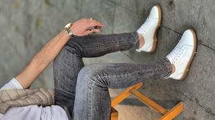 Hnt  00806    Beyaz Deri  Erkek  Sneakers Ayakkabısı