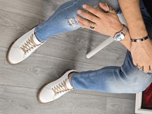 Hnt  00806    Beyaz Deri  Erkek  Sneakers Ayakkabısı