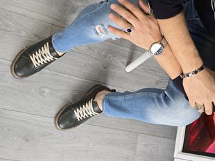 Hnt 00806 Haki Yeşil Sneakers İçi Dışı Hakiki Deri  Erkek Ayakkabısı