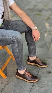 Hnt 00806 Kahverengi Sneakers İçi Dışı Hakiki Deri  Erkek Ayakkabısı