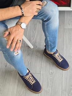 Hnt 00806 Mavi Nubuk Sneakers İçi Dışı Hakiki Deri  Erkek Ayakkabısı