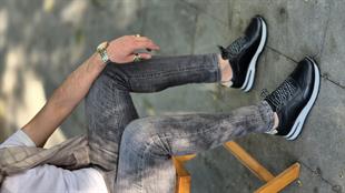 Hnt 00909 Siyah Deri Sneakers İçi Dışı Hakiki Deri Erkek Ayakkabısı