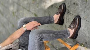 Hnt 05000  Kahverengi   Loafer  İçi Dışı Hakiki Deri Klasik   Erkek Ayakkabısı