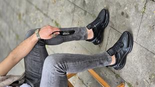 Hnt 4040  İthal Taban  Balon  Siyah Deri  Erkek  Sneakers Ayakkabısı