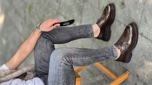 Hnt 4242  Kahverengi Crocco  Extra Eva Taban Loafer  İçi Dışı Hakiki Deri Klasik   Erkek Ayakkabısı