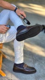 Hnt 4246  Kahverengi  LW Tokalı  Extra Eva Taban Loafer  İçi Dışı Hakiki Deri Klasik   Erkek Ayakkabısı