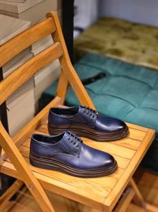 Hnt 4249  Lacivert  Casual  Extra Eva Taban   İçi Dışı Hakiki Deri Klasik   Erkek Ayakkabısı