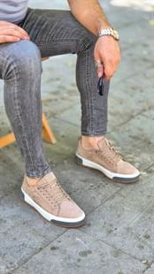 MRD 1117 Yazılı Taban Kum Nubuk Sneakers İçi Dışı Hakiki Deri Erkek Ayakkabısı