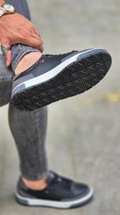 MRD 1118 Yazılı Taban Siyah Sneakers İçi Dışı Hakiki Deri Erkek Ayakkabısı