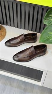 Mrd 567 Kolej Kahverengi  Loafer  İçi Dışı Hakiki Deri Klasik   Erkek Ayakkabısı