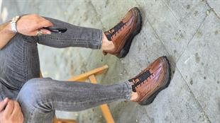 Mrd 6363  Timsah Desen Taba  İçi Dışı Hakiki Deri Erkek Sneakers 