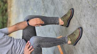 MRD 832 Yeşil  Nubuk Sneakers İçi Dışı Hakiki Deri Erkek Ayakkabısı