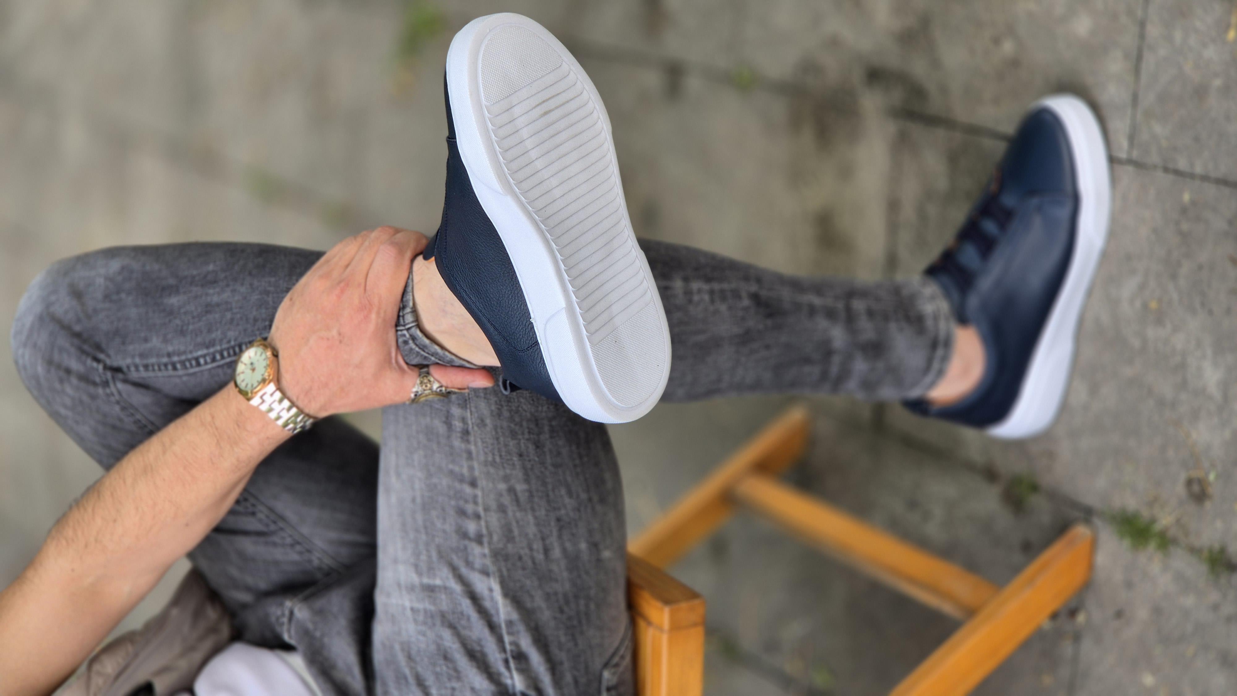  Hnt  002060  Lacivert   İçi Dışı Hakiki Deri Erkek Sneakers 