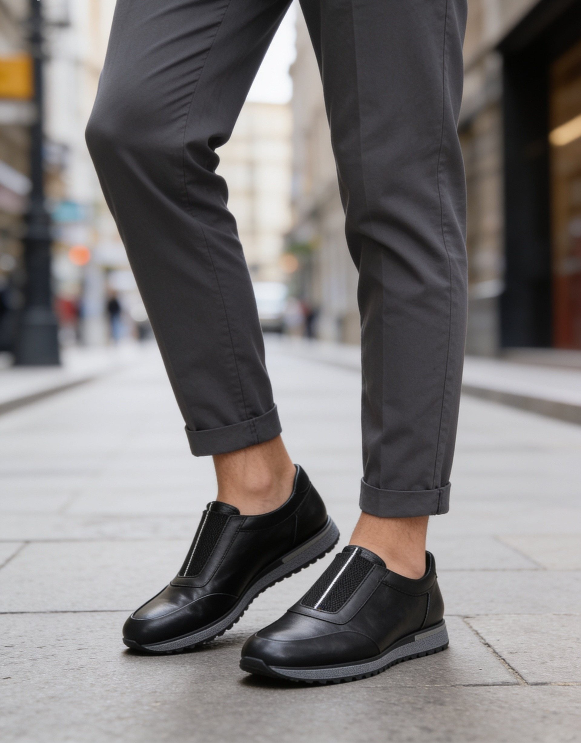  Hnt 004016 Bagciksiz Siyah İçi Dışı Hakiki Deri Erkek Sneakers 