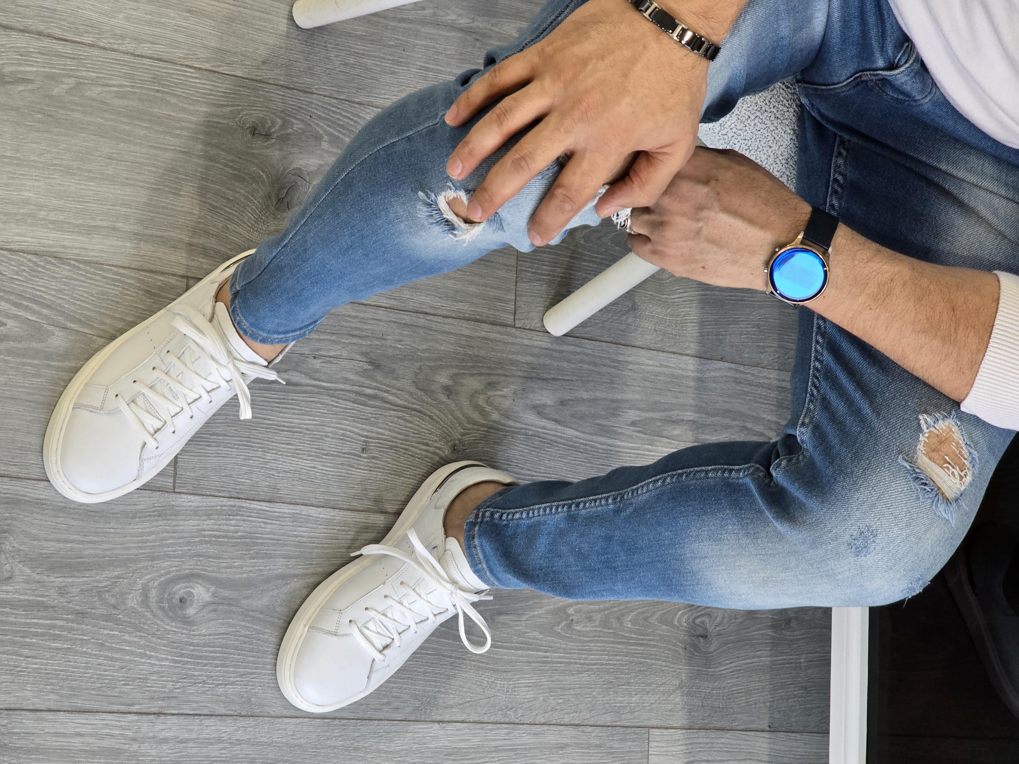  Hnt  0055  Premium Eva Taban Beyaz   İçi Dışı Hakiki Deri Erkek Sneakers 