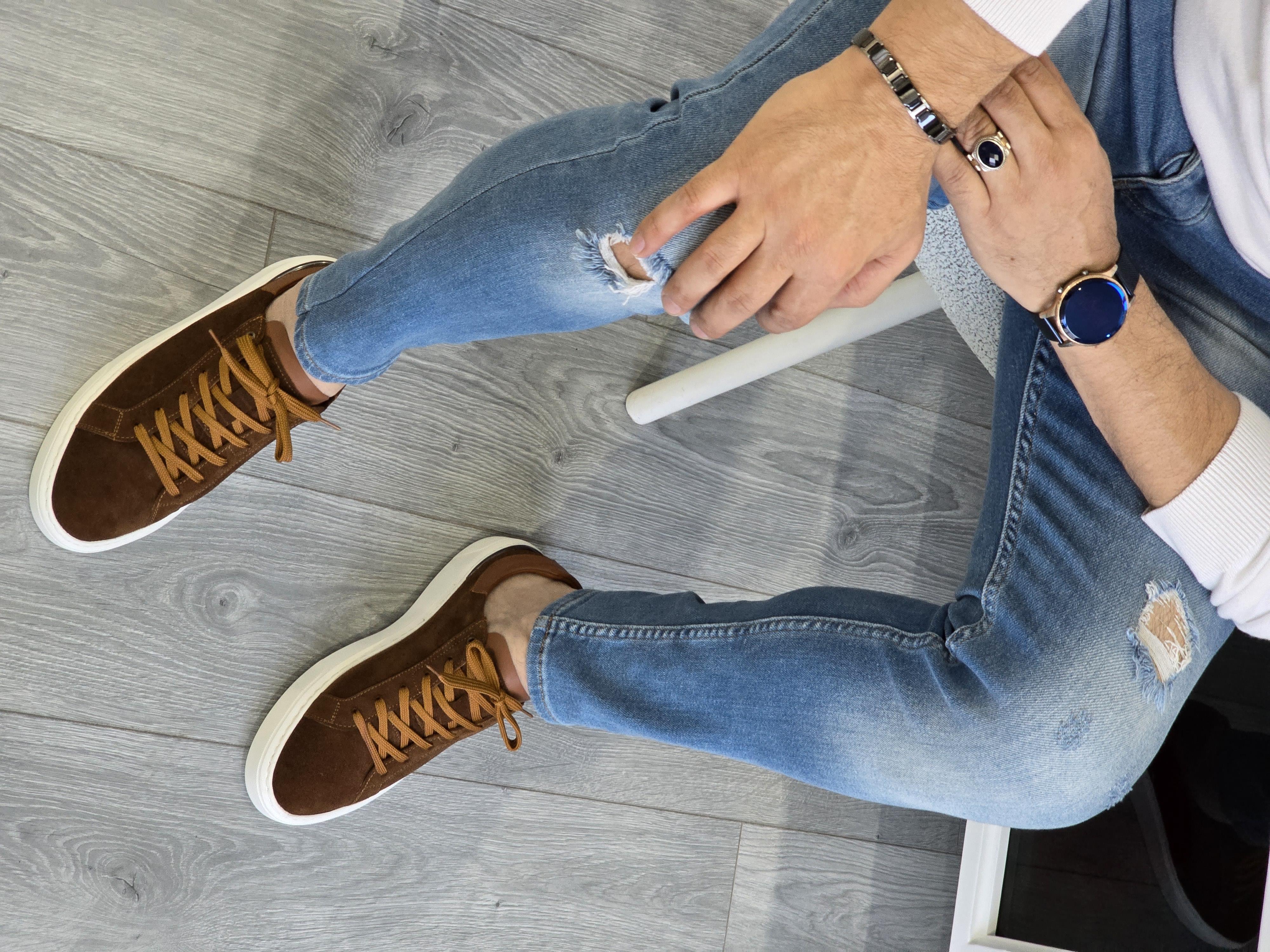  Hnt  0055  Premium Eva Taban Taba Süet  İçi Dışı Hakiki Deri Erkek Sneakers 